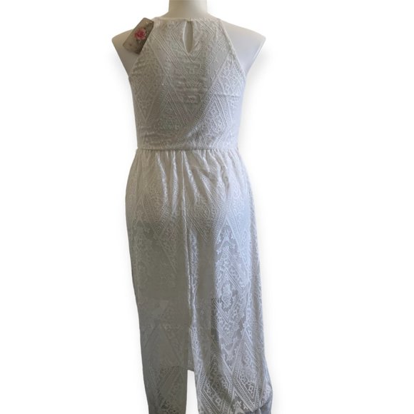 NWT Lily Rose | Halter High Neck White Maxi Dress w/ Lace Overlay | Sz Juniors L - Picture 7 of 16